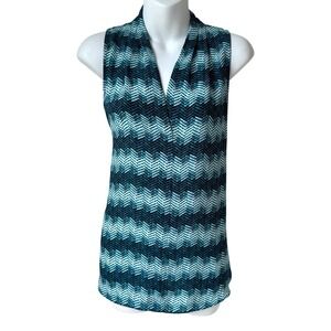 Vince Camuto Womens Teal Sleeveless Office Top Small Relaxed Fit V Neck Business